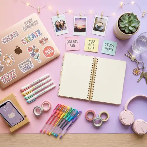 Trendy Teen Study Desk Mockup - Aesthetic Setup
