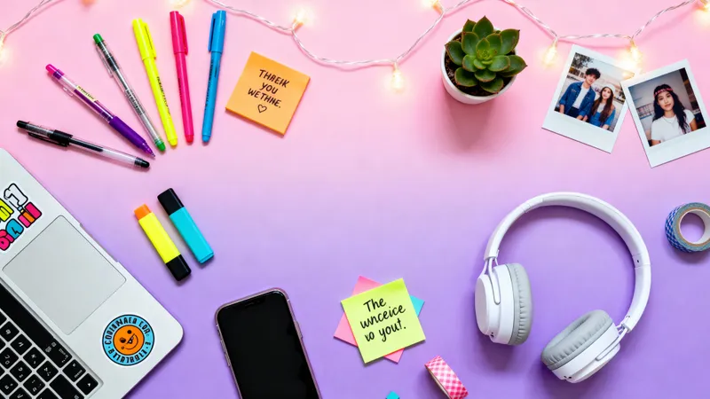 Trendy Teen Study Desk Mockup - Aesthetic Setup