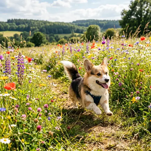 Playful Corgi in a Sunlit Meadow