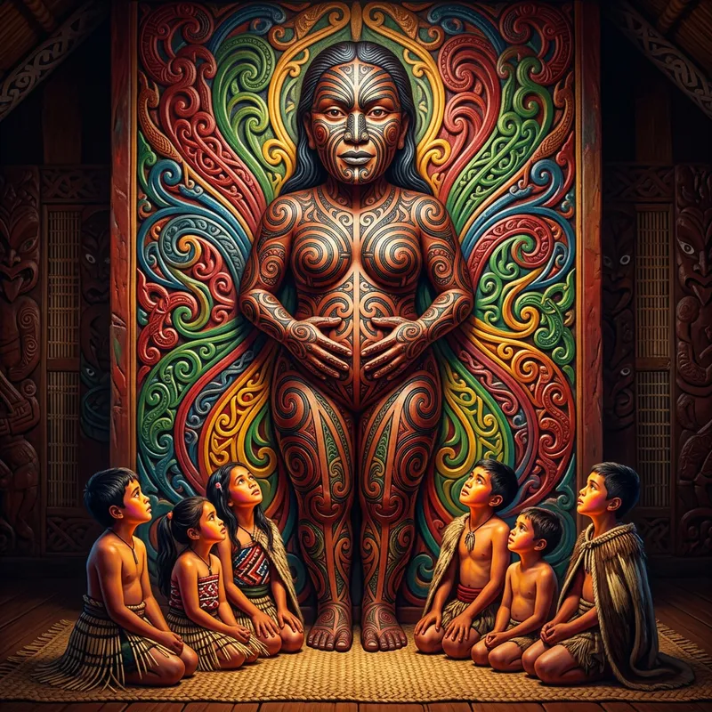 Vibrant Maori Goddess in Traditional Art Style