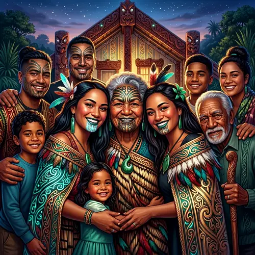 Empowering Maori Women: Family Portrayed in Digital Painting