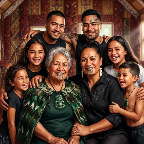 Vibrant Maori Family Portrait - Cultural Heritage Showcase