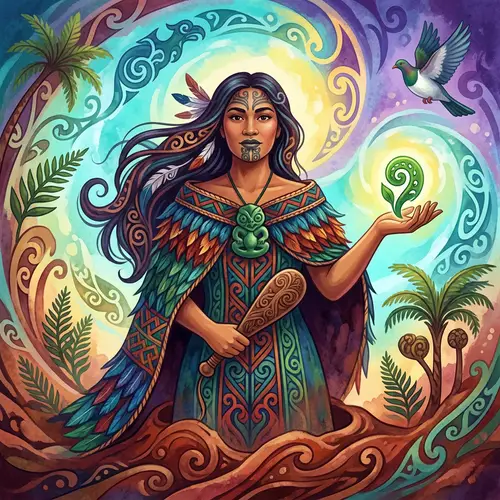 Maori Goddess of Humankind: Vibrant Depiction with Intricate Patterns