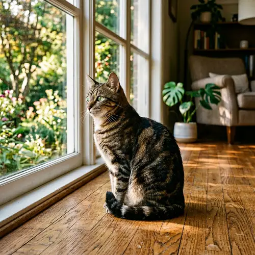 Realistic Domestic Short-Haired Cat - Vibrant and Marbled