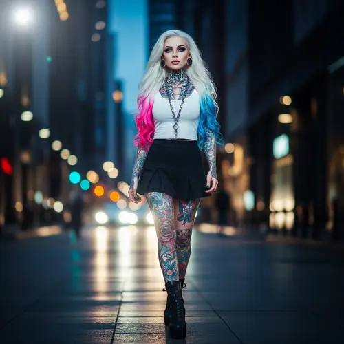 Enchanting Lady with Sky Blue Eyes in a City