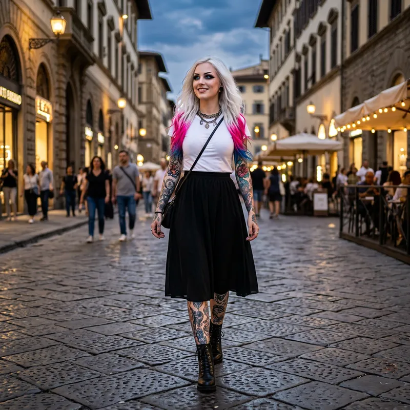 Enchanting Lady with Sky Blue Eyes in a City
