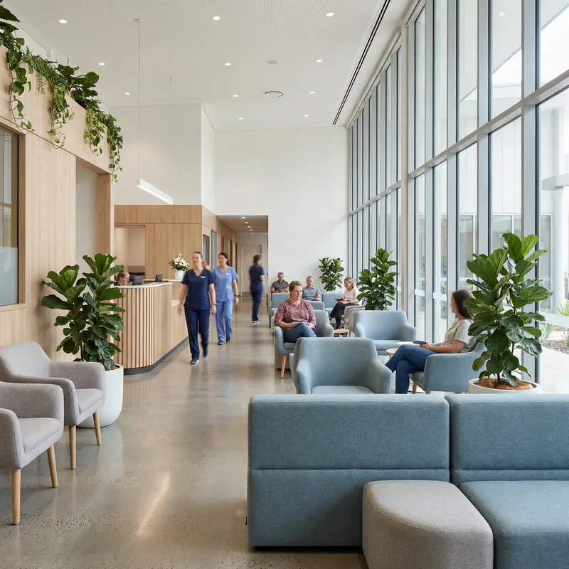 Modern Polyclinic Interior with Spacious Waiting Area