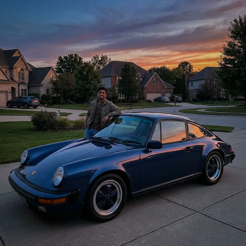 Hevindu Enjoying Luxury: BMW Car at Twilight