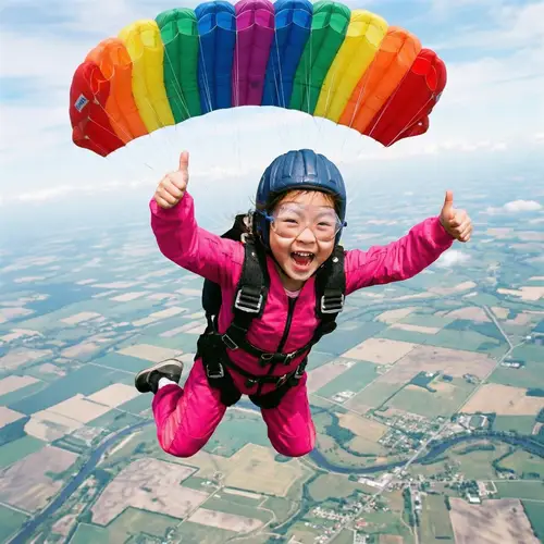 Solo Skydiving Girl in Rainbow Parachute