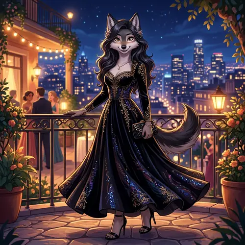 Animated Seductive Wolf Girl in Black Lingerie | Elegant Pose