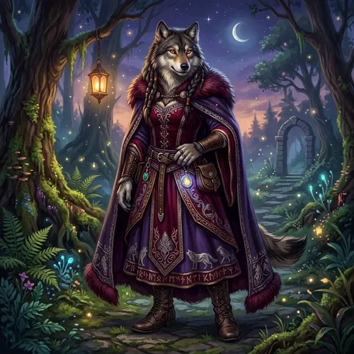 Fantasy Wolf Woman in Dark Medieval Dress | Digital Painting
