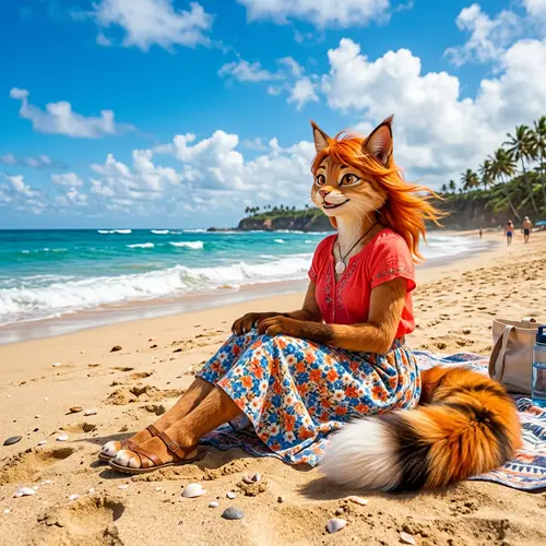 Fox Cat Hybrid at Beach in Vibrant Colors