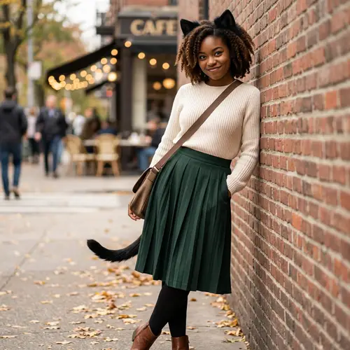 Unique Human Cat Girl in Stylish Skirt