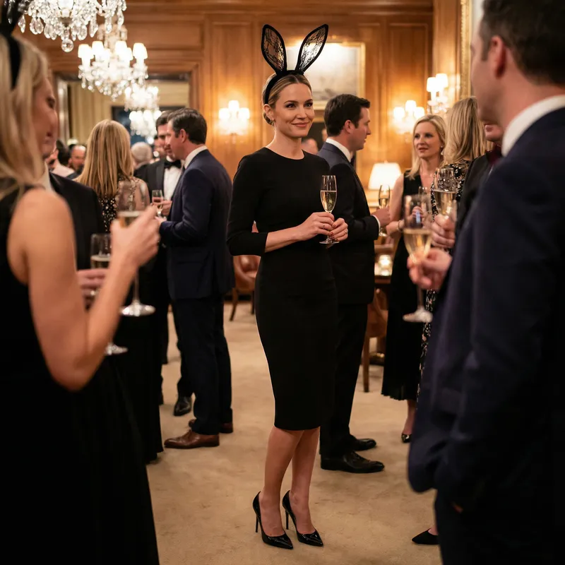 Elegant Bunny Girl in Black Cocktail Dress & High Heels Elegant Bunny Girl in Black Cocktail Dress & High Heels