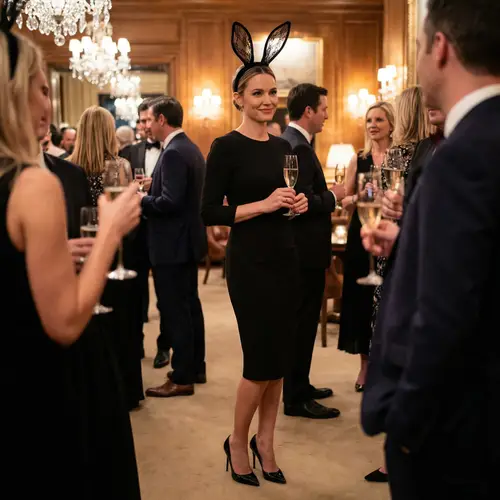 Bunny Girl in Black Cocktail Dress & High Heels