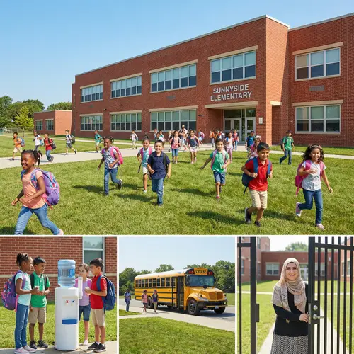 Vibrant School Scene: Diverse Children & Busy Learning Environment