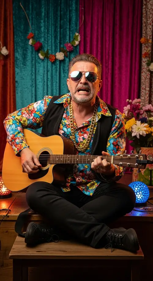 Charismatic Balkan Musician with Humor and Emotion