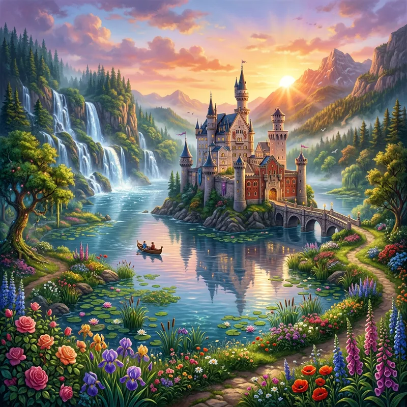 Serene Castle in Enchanted Fantasy Setting