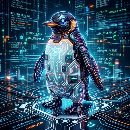 Futuristic Digital Penguin Art Design
