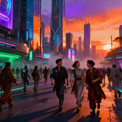 Futuristic Cityscape at Sunset: A 3D Experience