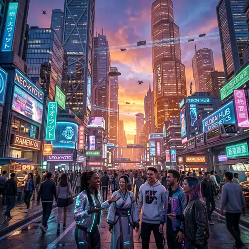 Futuristic Cityscape at Sunset: A 3D Experience
