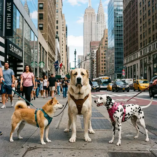 A Dog in New York with Two Cute Puppies