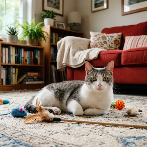 Adorable Grey and White Cat Relaxing in Cozy Room