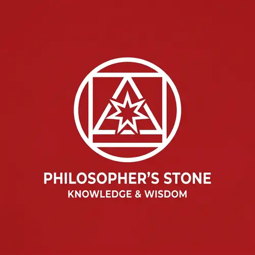 Philosopher's Stone Logo in Red & White | Wisdom Symbol