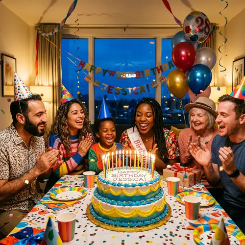 Colorful Birthday Celebration with Diverse Group of People