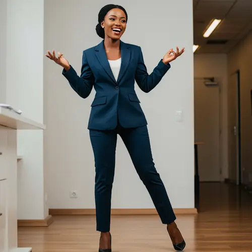 Excited Black Business Woman in Professional Attire