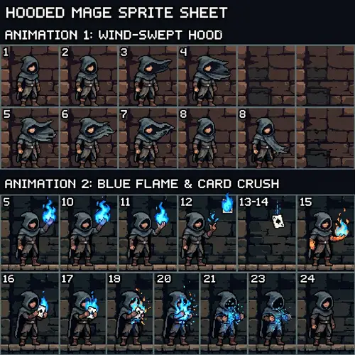 2D Pixel Art Sprite Sheet for Hooded Character