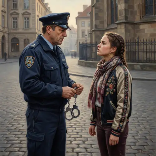 Contrasting Encounter: Law Enforcement Officer and Defiant Woman