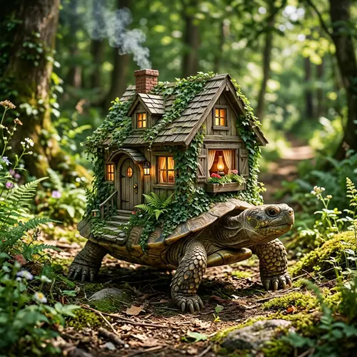 Unique Turtle with a House Shell - Whimsical Creature Design