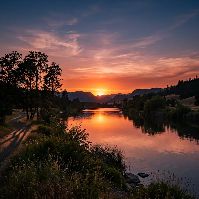 Serenity at Dusk | Sun Setting over Scenic River