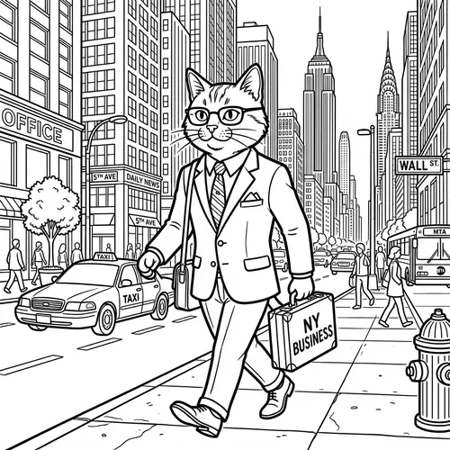 Business Cat Coloring Page - NYC Style