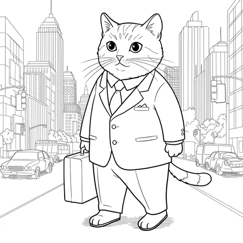 Business Cat Coloring Page - NYC Style