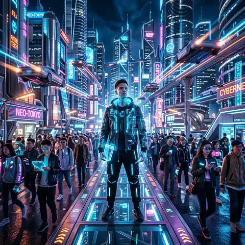 Futuristic LED Glow in Modern City Landscape