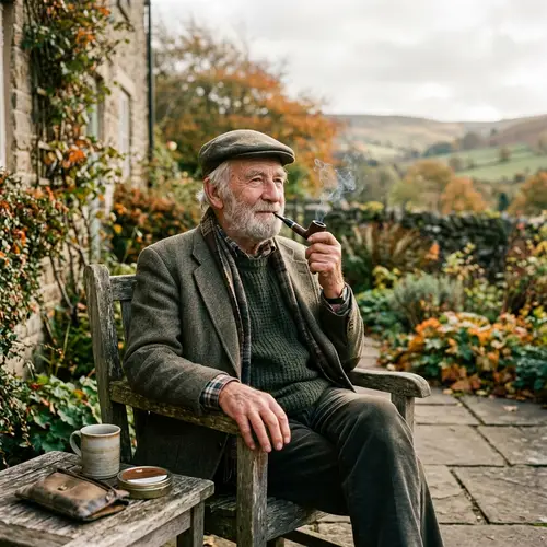 Elderly Man Smoking Pipe: Portrayal of Wisdom and Contentment