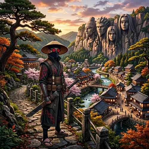 Unique Ninja-Themed Costume in Oriental Fantasy Landscape