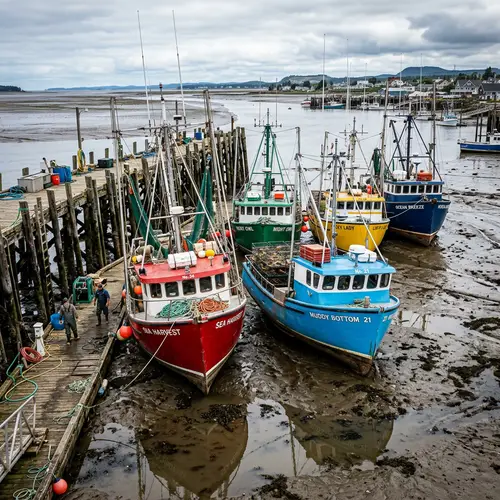 Colorful Crab and Shrimp Fishing Boats at Dock