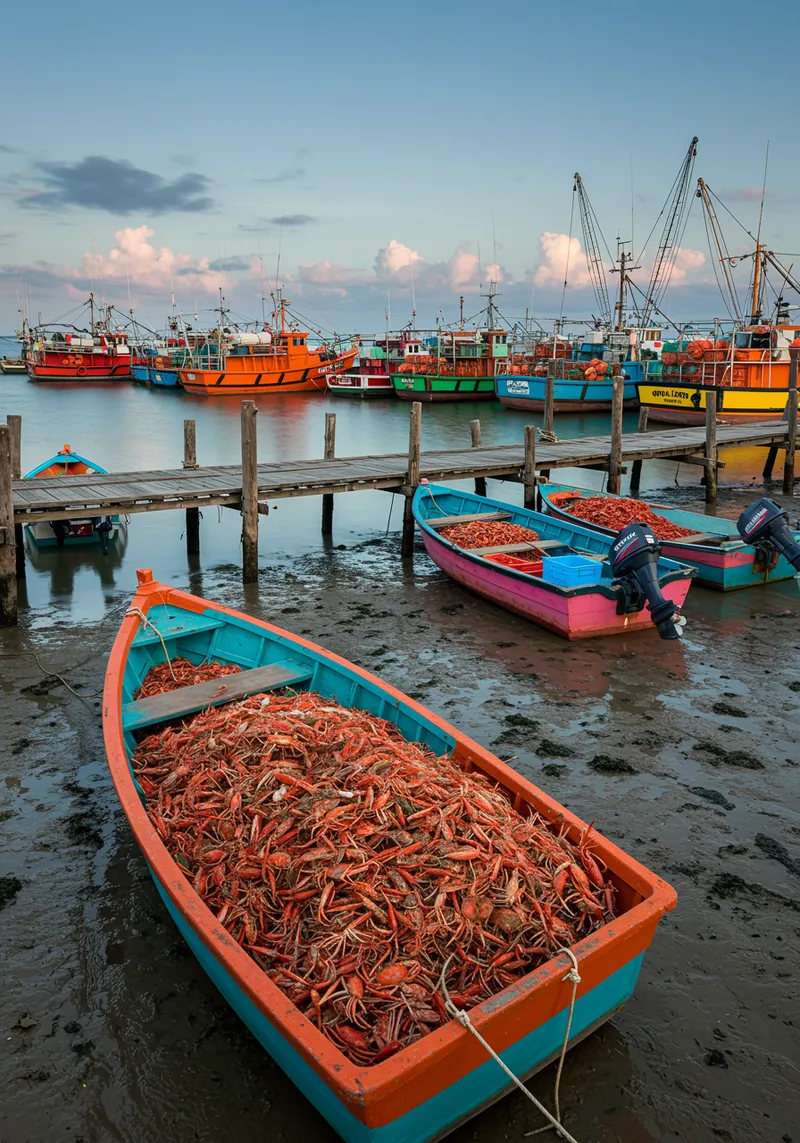 Colorful Crab and Shrimp Fishing Boats at Dock Colorful Crab and Shrimp Fishing Boats at Dock