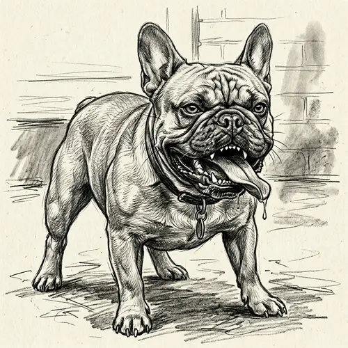 Fierce French Bulldog Pencil Sketch - Art Collection
