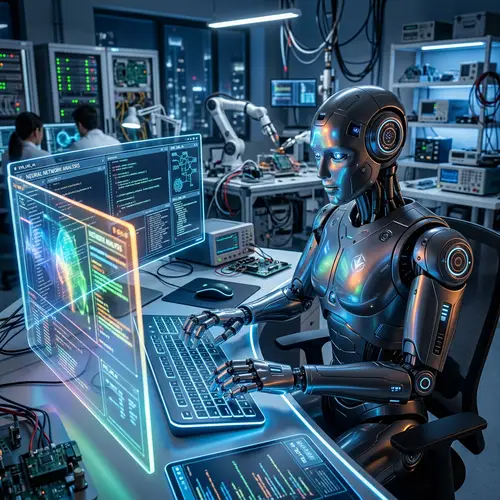 Futuristic Robot Using Computer - Advanced Technology Scene