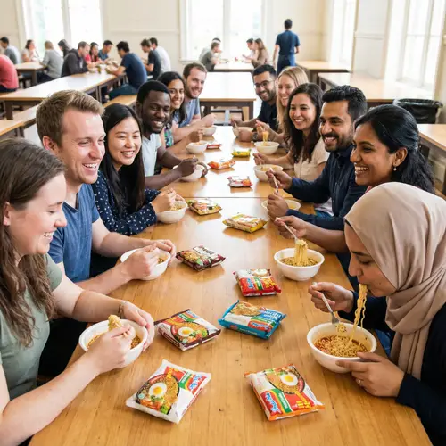 Global Diversity Enjoying Instant Noodles - Diverse Group at Table
