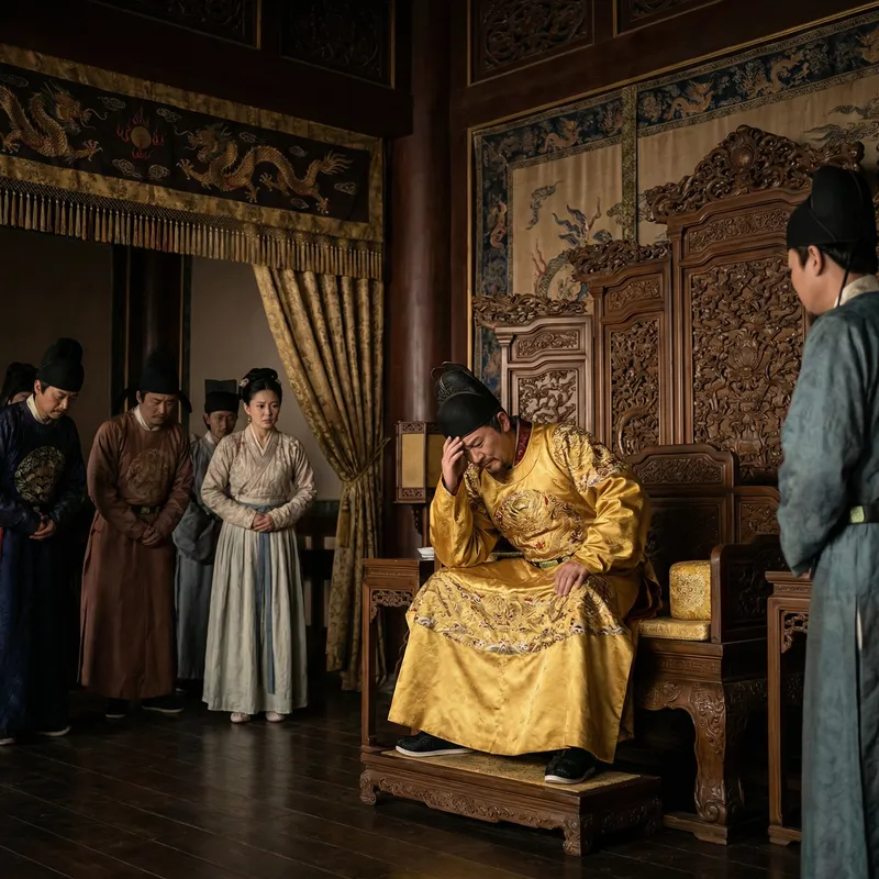 Distressed Emperor in Ancient Chinese Palace