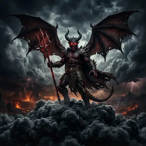 Dark Devil with Red Eyes on Clouds