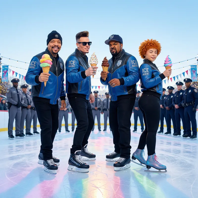 Vibrant Ice Rink Scene with ICE Agents