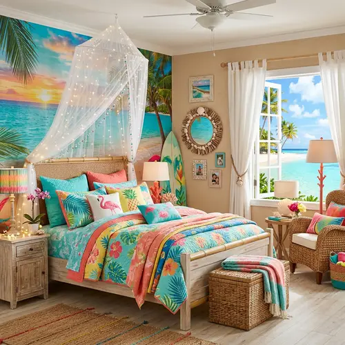 Colourful Tropical Beach Bedroom Decor Ideas