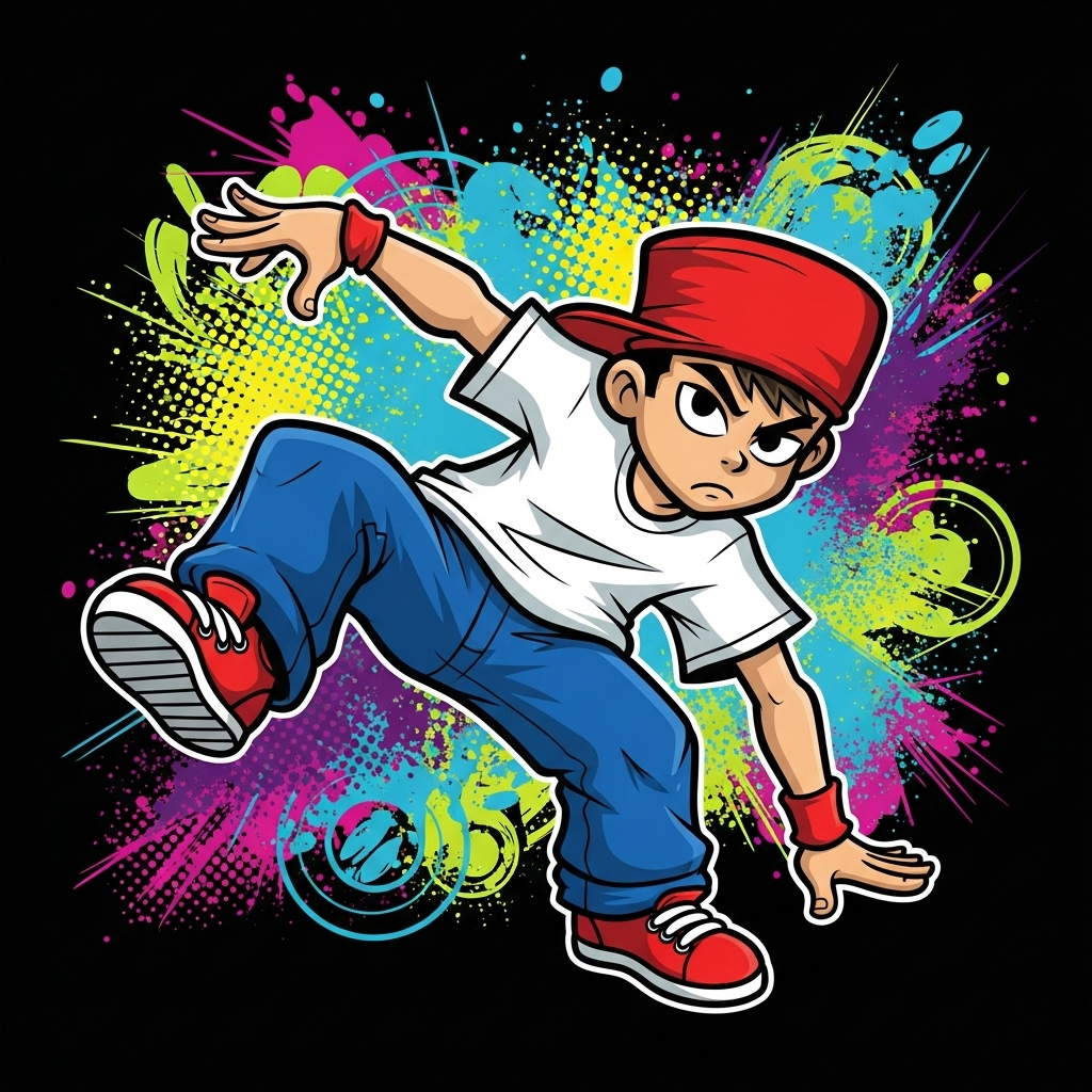 Cool Cartoon B-Boy with Red Hat and Shoes | AI Art Generator