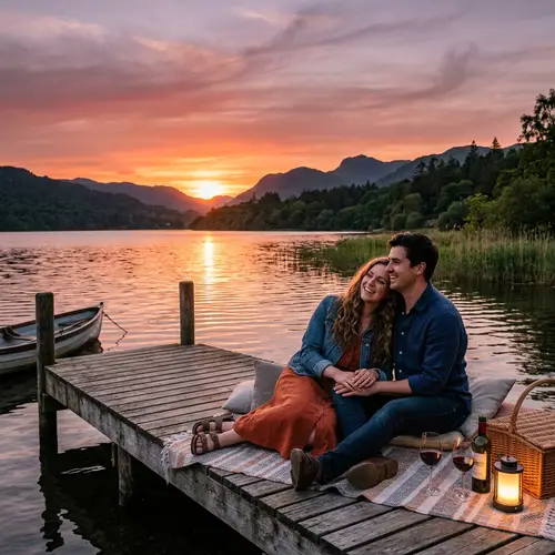 Romantic Lakeside Sunset Scene